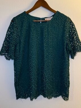 Philosophy Teal Lace Crochet Short Sleeve Top
